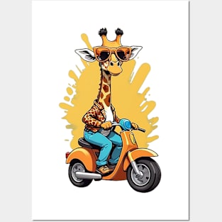 Motorbike Riding Giraffe Posters and Art